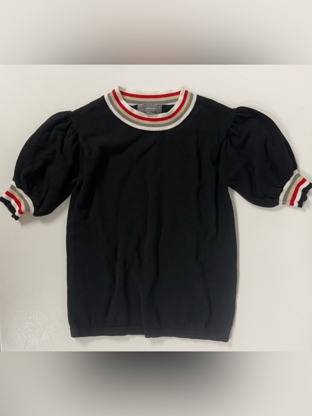 Anthropologie Puff Sleeve Top Black Short Sleeve Romantic Whimsygoth Preppy Sm